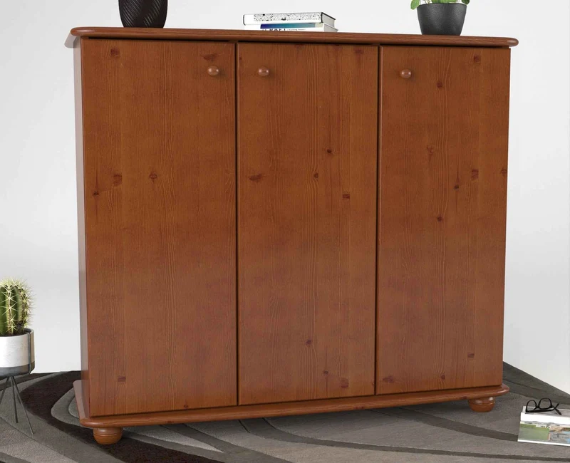 Anika Kommode Kiefer Massivholz 110er | 3-Türig Sideboard mit Regalfächer aus 100% Bio Holz