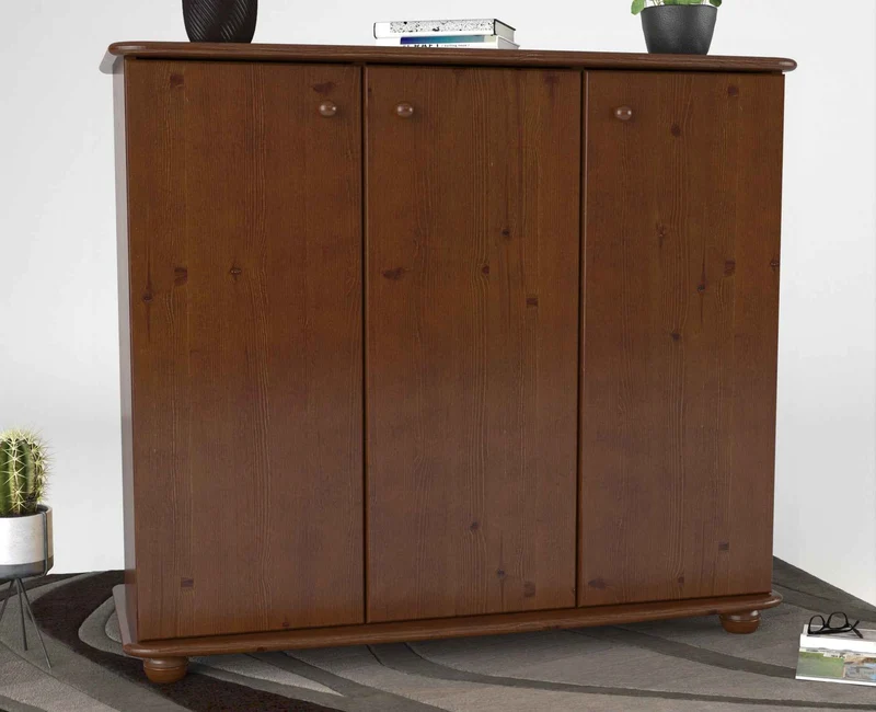 Anika Kommode Kiefer Massivholz 110er | 3-Türig Sideboard mit Regalfächer aus 100% Bio Holz