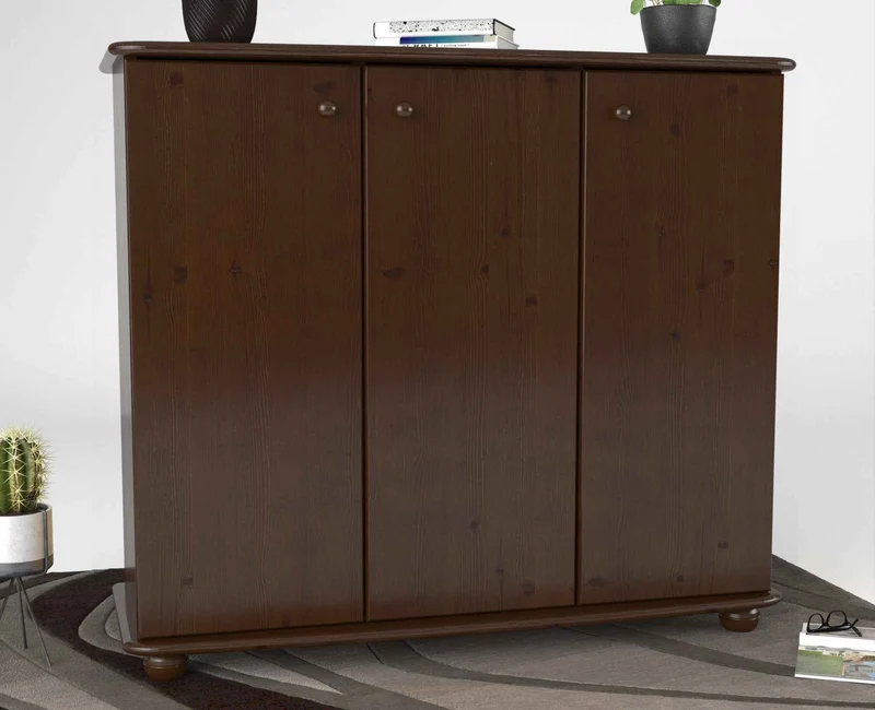 Anika Kommode Kiefer Massivholz 110er | 3-Türig Sideboard mit Regalfächer aus 100% Bio Holz