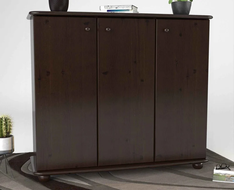 Anika Kommode Kiefer Massivholz 110er | 3-Türig Sideboard mit Regalfächer aus 100% Bio Holz