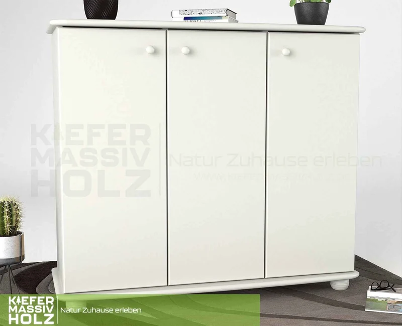 Anika Kommode Bio Kiefer Massivholz | 93er Sideboard 3-Türig mit Regalfächer