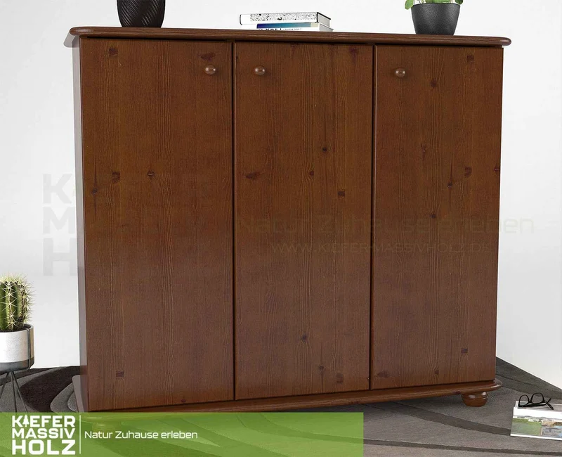 Anika Kommode Bio Kiefer Massivholz | 93er Sideboard 3-Türig mit Regalfächer