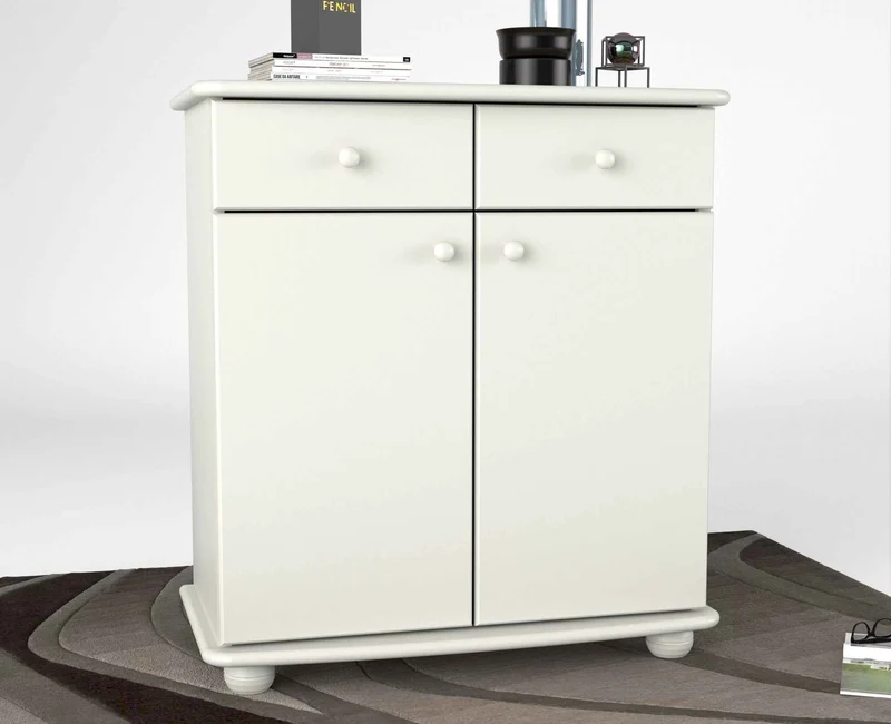 Anika Kommode Bio Kiefer Massivholz | Sideboard mit 2 Schubladen, 2 Türen und 2 Regalfächern