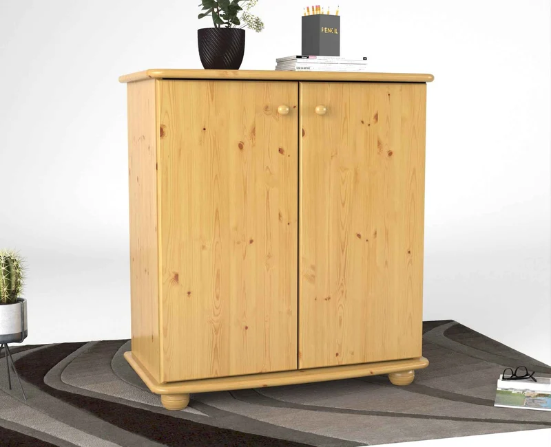 Anika Kommode Bio Kiefer Massivholz | 2-Türig Sideboard mit Regalfächer aus 100% Massivholz