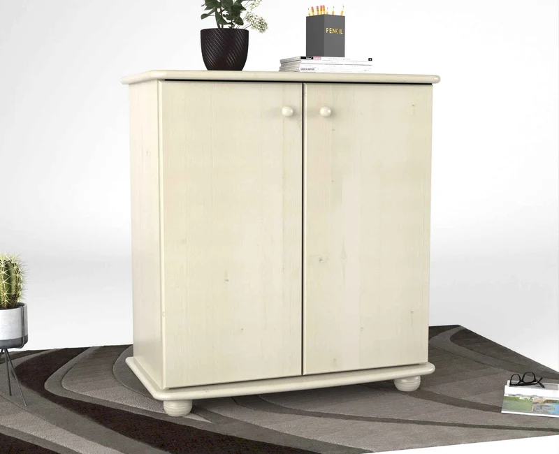 Anika Kommode Bio Kiefer Massivholz | 2-Türig Sideboard mit Regalfächer aus 100% Massivholz