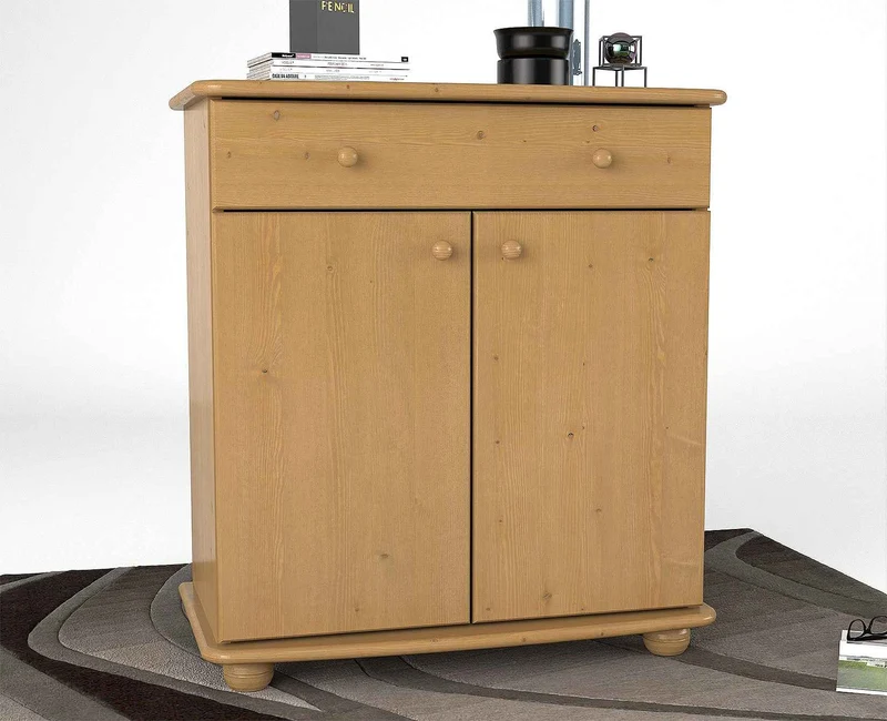 Anika Kiefer Kommode Massivholz - 2-Türig, 1-Schublade, 100% Bio Kiefer für nachhaltige Wohnakzente