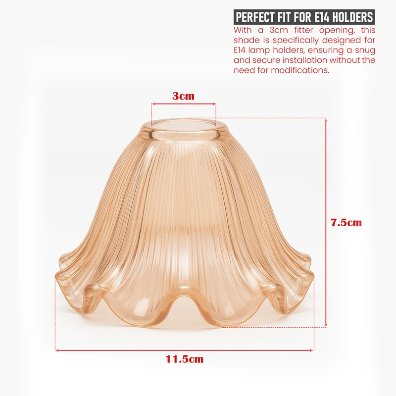 Vintage Glas Lampenschirm Ø 11,5cm Bernstein | E14 Ersatzglas Blütenform ~3554