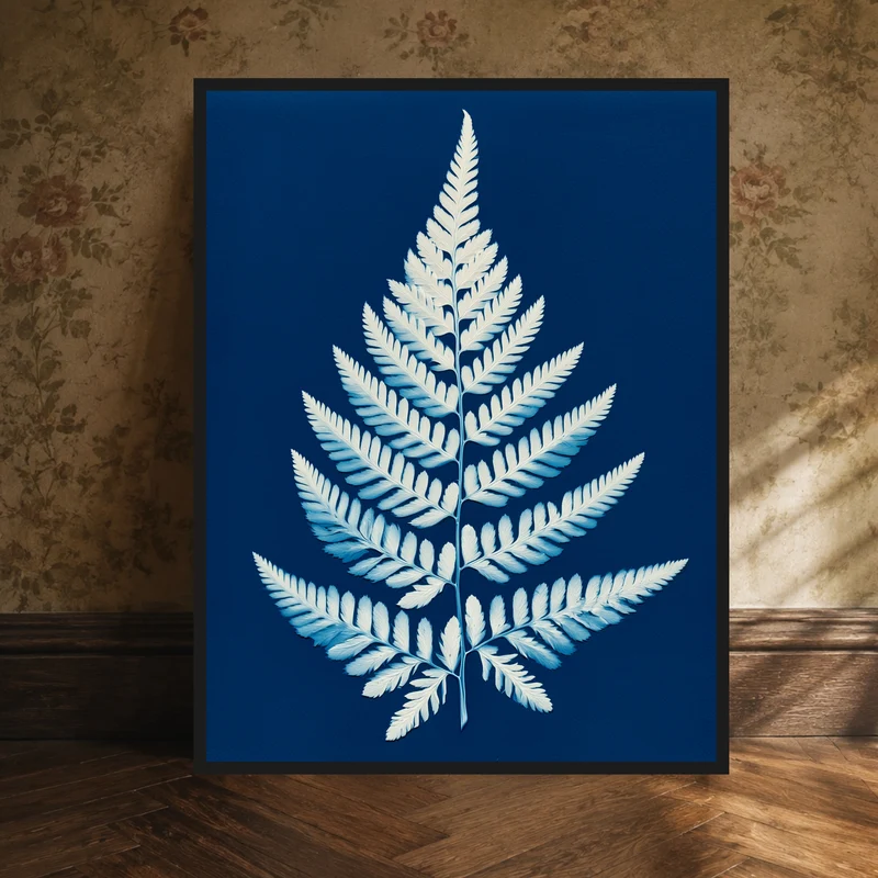 Farn Cyanotypie blau Poster