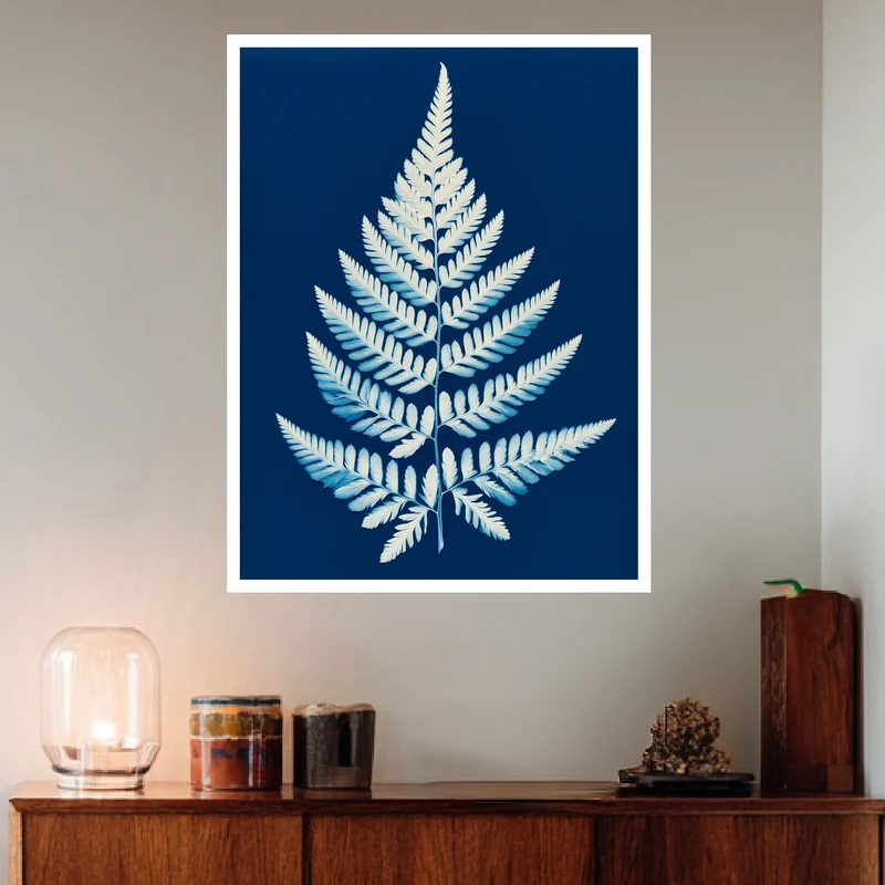 Farn Cyanotypie blau Poster