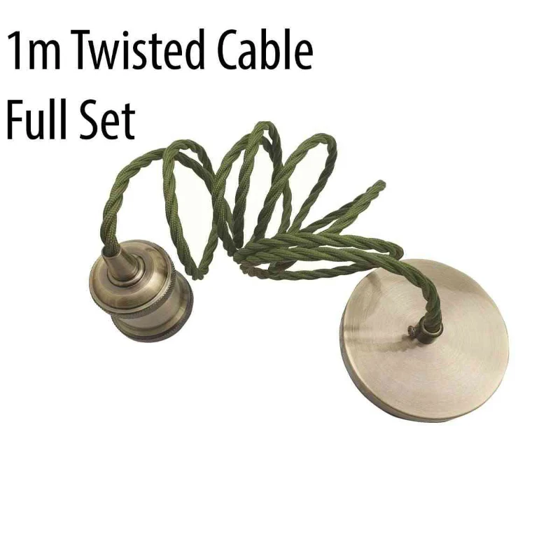 Ledsone E27 Pendel-Set Green Brass 1m Textilkabel ~3566