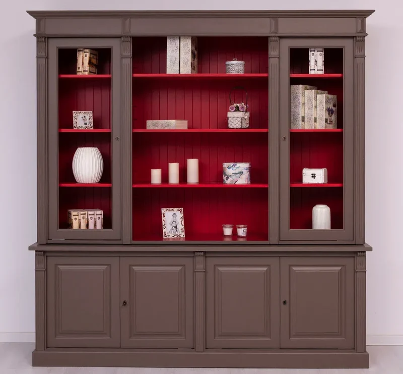 Bibliothek aus Massivholz - Bücherschrank - Aktenschrank mit Ornamenten