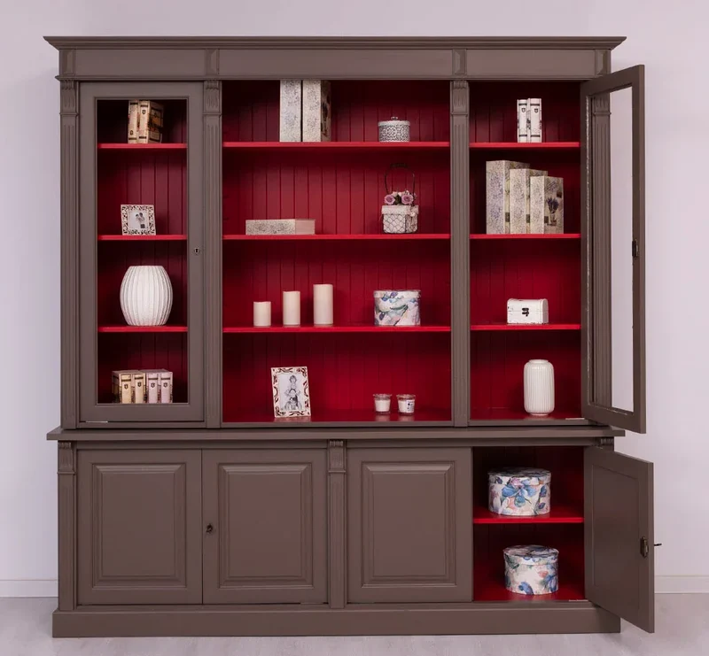 Bibliothek aus Massivholz - Bücherschrank - Aktenschrank mit Ornamenten