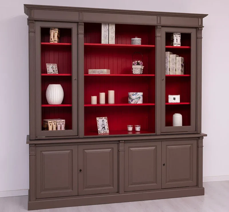 Bibliothek aus Massivholz - Bücherschrank - Aktenschrank mit Ornamenten