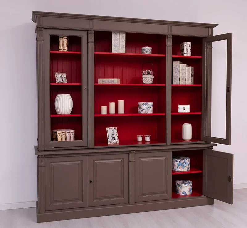 Bibliothek aus Massivholz - Bücherschrank - Aktenschrank mit Ornamenten
