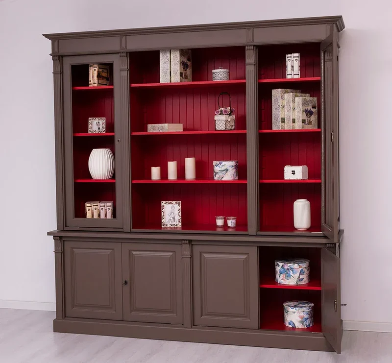 Bibliothek aus Massivholz - Bücherschrank - Aktenschrank mit Ornamenten