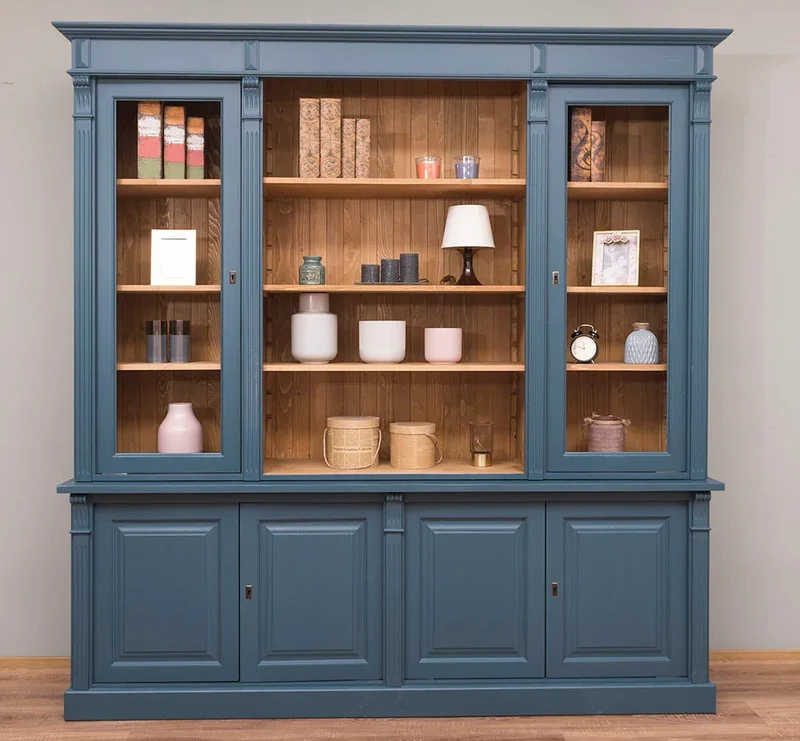 Bibliothek aus Massivholz - Bücherschrank - Aktenschrank mit Ornamenten