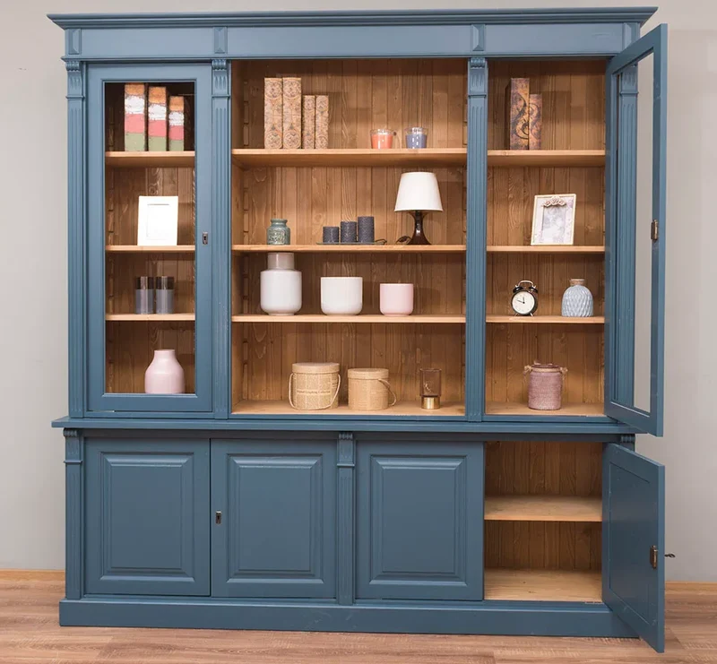 Bibliothek aus Massivholz - Bücherschrank - Aktenschrank mit Ornamenten