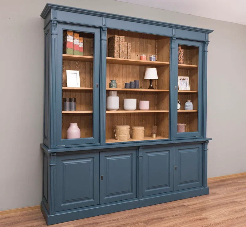 Bibliothek aus Massivholz - Bücherschrank - Aktenschrank mit Ornamenten