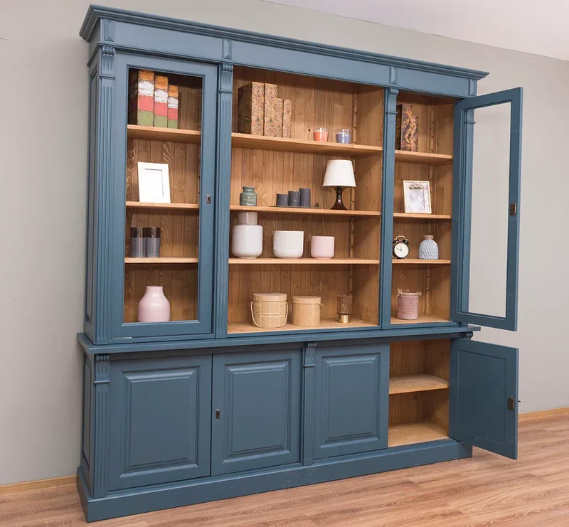 Bibliothek aus Massivholz - Bücherschrank - Aktenschrank mit Ornamenten