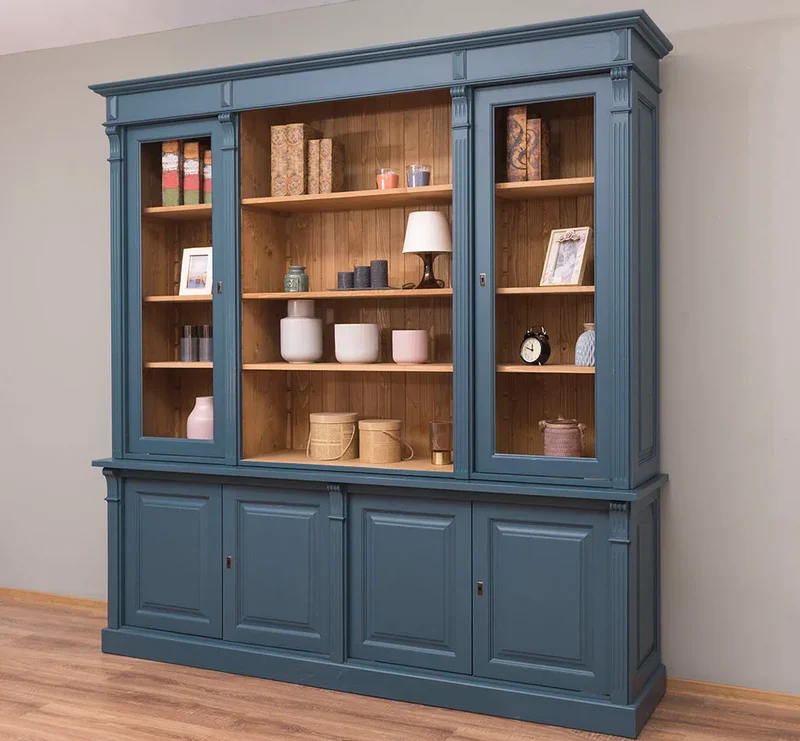 Bibliothek aus Massivholz - Bücherschrank - Aktenschrank mit Ornamenten