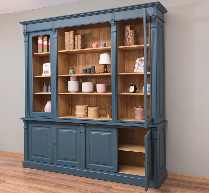 Bibliothek aus Massivholz - Bücherschrank - Aktenschrank mit Ornamenten