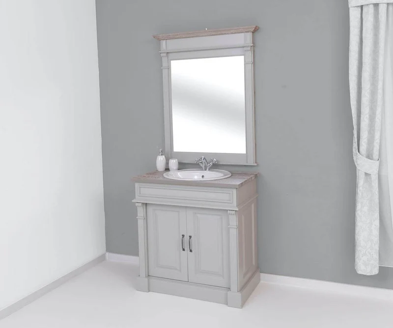 Badezimmer Set - Waschtisch aus Massivholz mit Spiegel