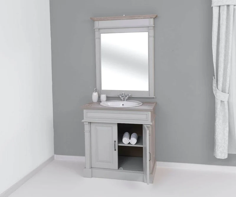 Badezimmer Set - Waschtisch aus Massivholz mit Spiegel