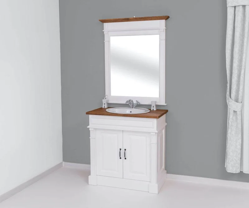 Badezimmer Set - Waschtisch aus Massivholz mit Spiegel