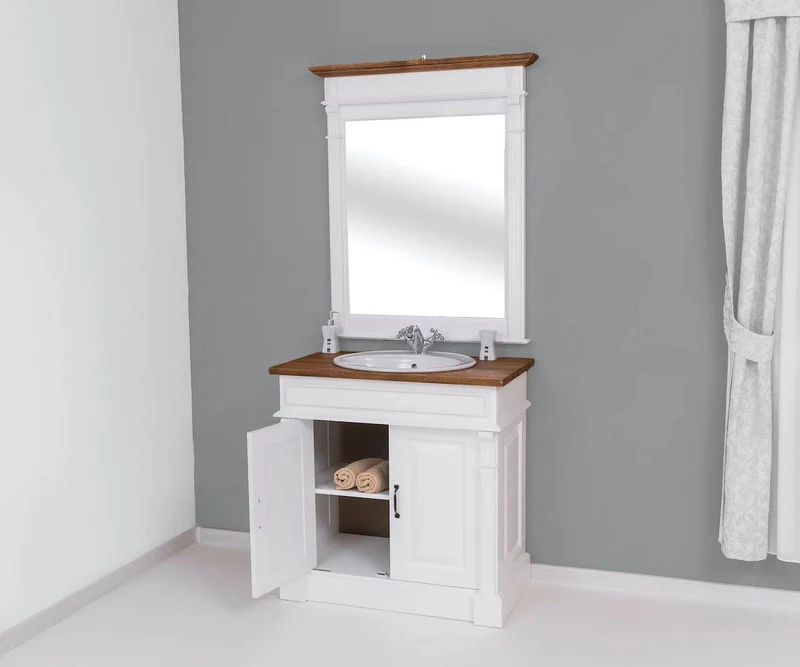 Badezimmer Set - Waschtisch aus Massivholz mit Spiegel