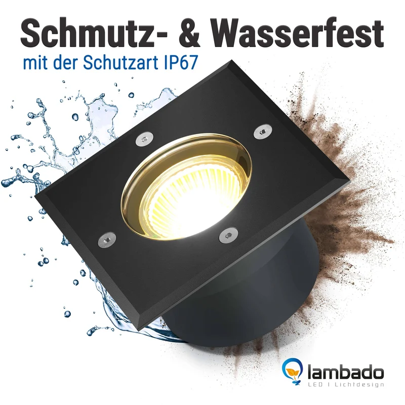 LED Bodenstrahler IP67 - flach, schwarz, eckig inkl. LED-Modul 230V 5W dimmbar