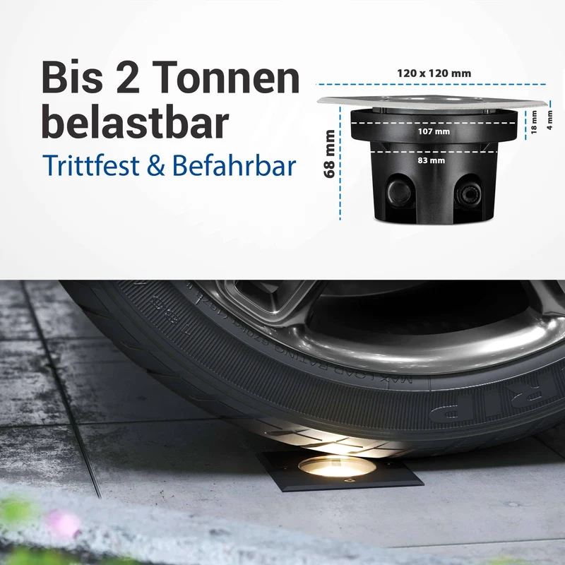 LED Bodenstrahler IP67 - flach, schwarz, eckig inkl. LED-Modul 230V 5W dimmbar