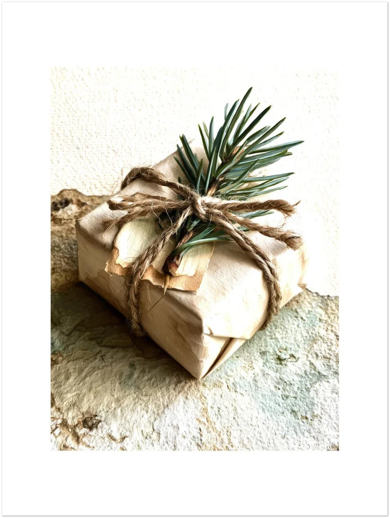 Wintergeschenk mit Tannenzweig Leinwand