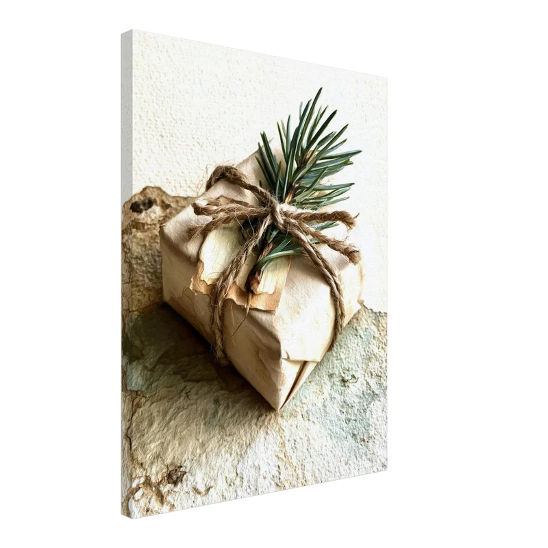 Wintergeschenk mit Tannenzweig Leinwand