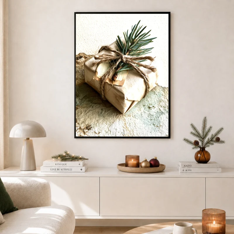 Wintergeschenk mit Tannenzweig Poster