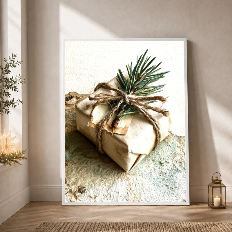 Wintergeschenk mit Tannenzweig Poster