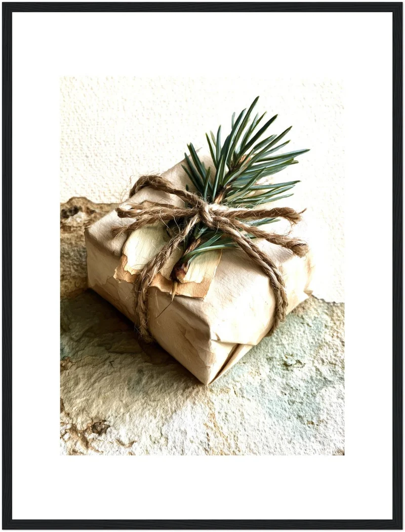 Wintergeschenk mit Tannenzweig Poster