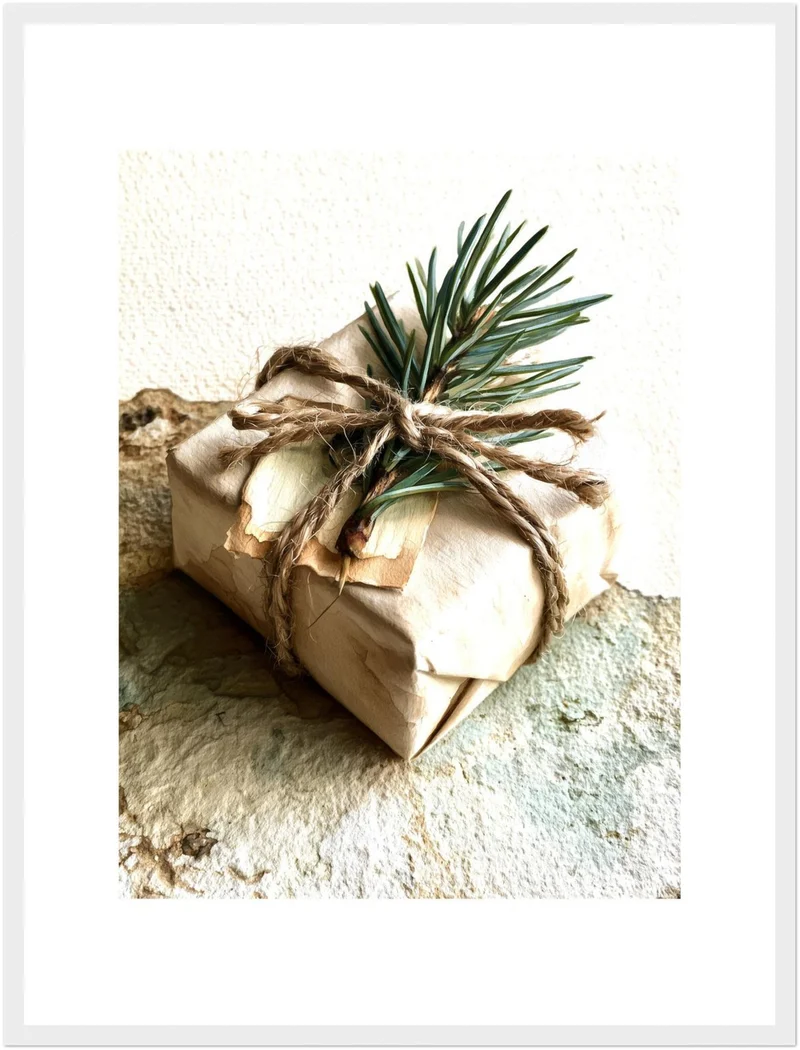 Wintergeschenk mit Tannenzweig Poster