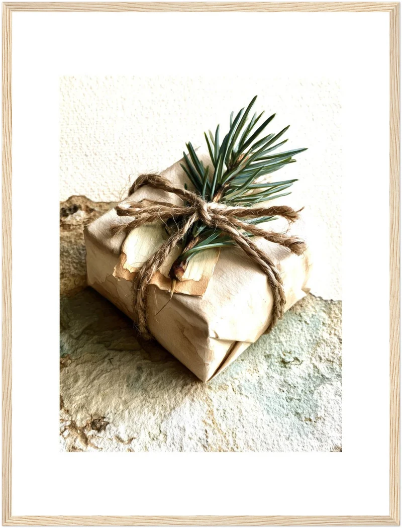 Wintergeschenk mit Tannenzweig Poster