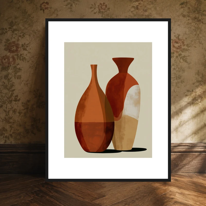 Zwei Vasen in Terrakotta Poster