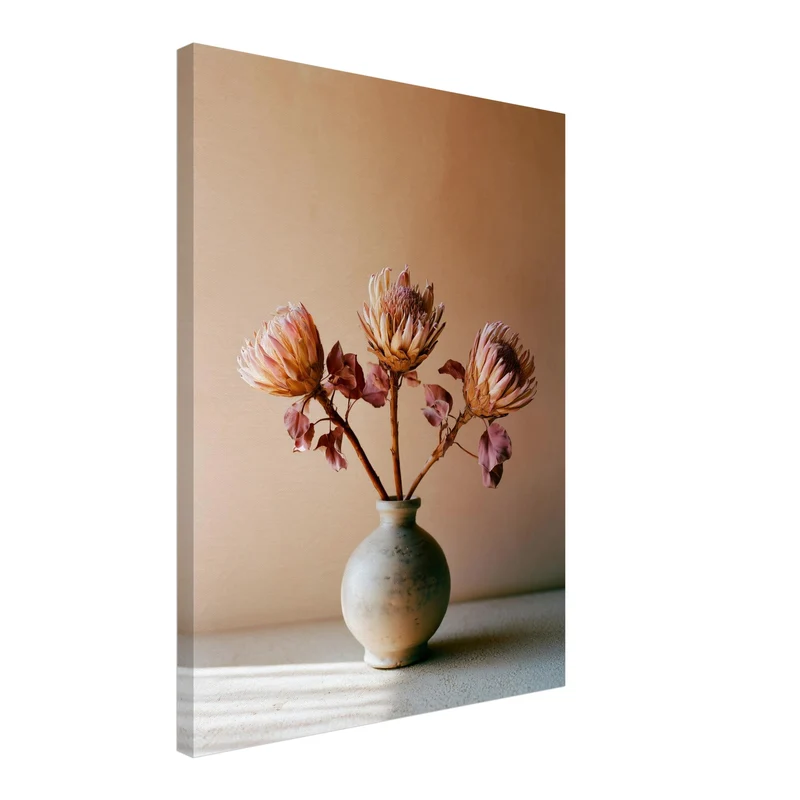 Drei Proteas in Terrakotta Leinwand