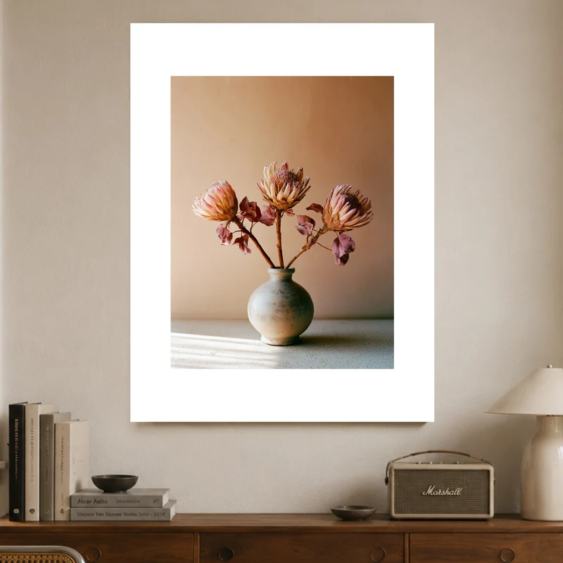 Drei Proteas in Terrakotta Leinwand