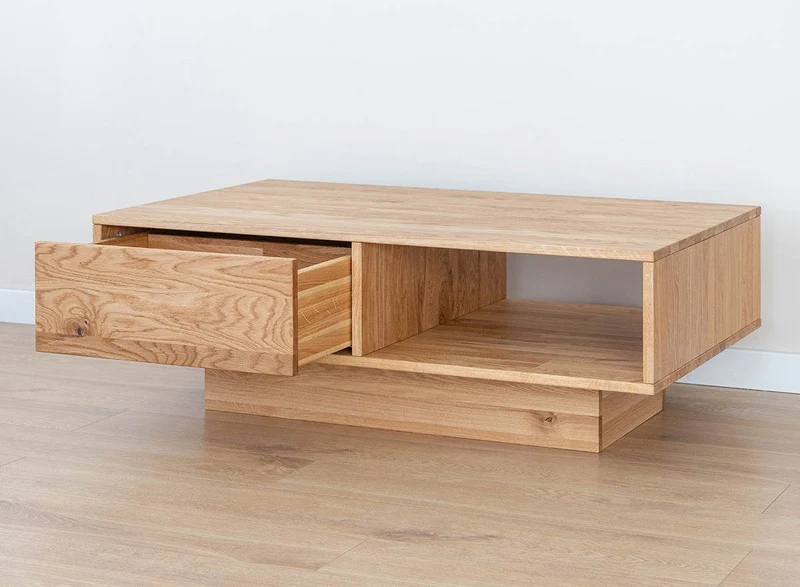 Couchtisch Collodi aus massiver Wildeiche mit Schublade