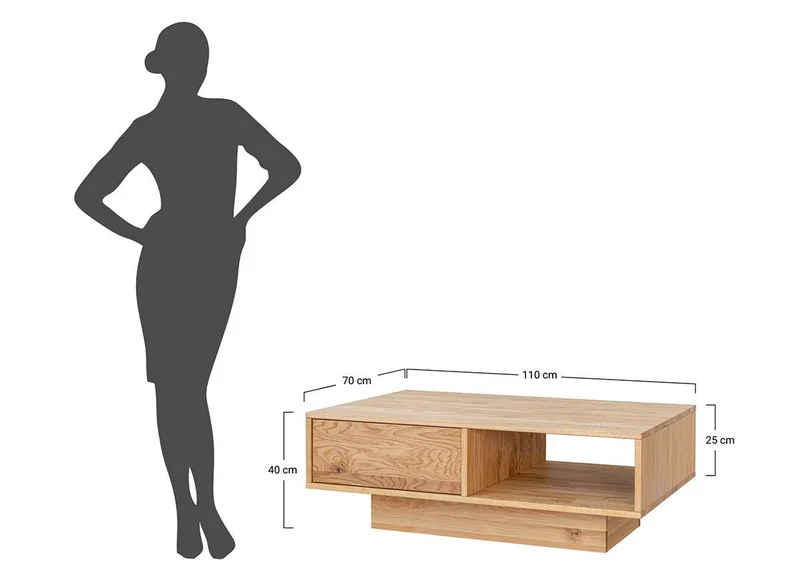 Couchtisch Collodi aus massiver Wildeiche mit Schublade