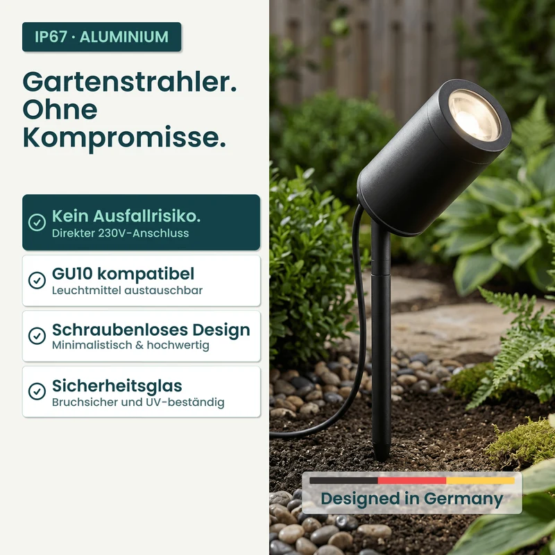 Gartenstrahler mit Erdspieß IP67 inkl. LED GU10 5W 230V Dimmbar