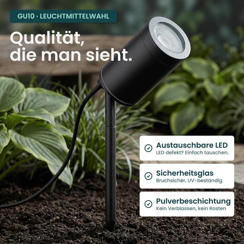 Gartenstrahler mit Erdspieß IP67 inkl. LED GU10 5W 230V Dimmbar