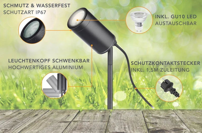 Gartenstrahler mit Erdspieß IP67 inkl. RGB & Smart Home LED per App