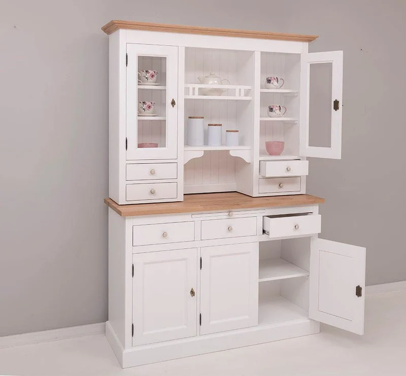 Küchen- und Buffetschrank aus Massivholz im Landhausstil - Eichenakzente
