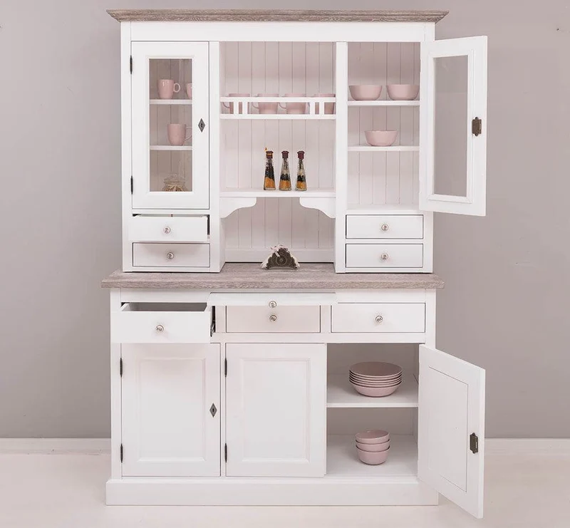 Küchen- und Buffetschrank aus Massivholz im Landhausstil - Eichenakzente