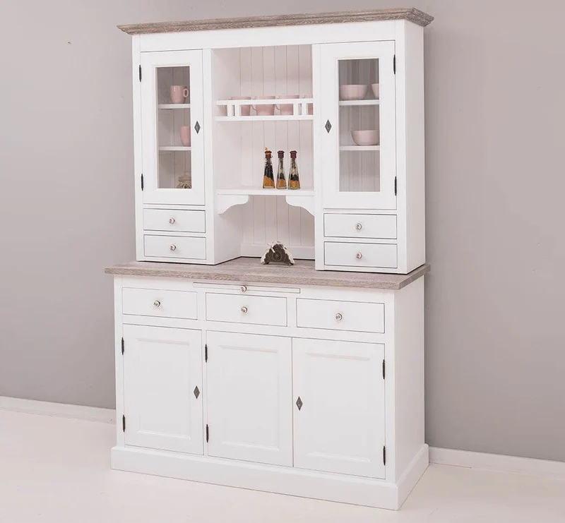 Küchen- und Buffetschrank aus Massivholz im Landhausstil - Eichenakzente