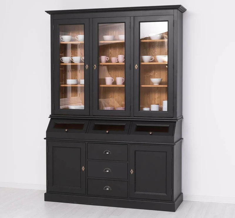 Geschirrschrank aus Massivholz mit Display | 2- teilig | Vitrinenschrank
